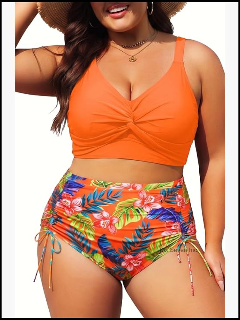 Plus Size High Waisted Bikini Set - Twist Front Two Piece Swimsuit Tummy